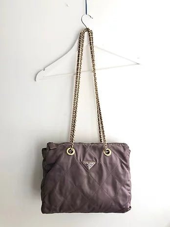 1980s PRADA QUILTED Tessuto NYLON TOTE BAG with chain strap - STYLE-CHNGR