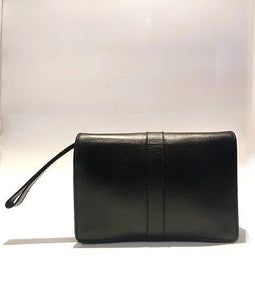 2000s GUCCI BLACK LEATHER STEEL LOGO CLUTCH WRIST BAG - STYLE-CHNGR