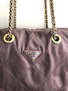 1980s PRADA QUILTED Tessuto NYLON TOTE BAG with chain strap - STYLE-CHNGR
