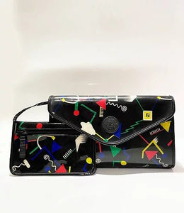 1980s Fendi Stiassi Abstract Geometric Print Vinyl Canvas Envelope Bag - STYLE-CHNGR