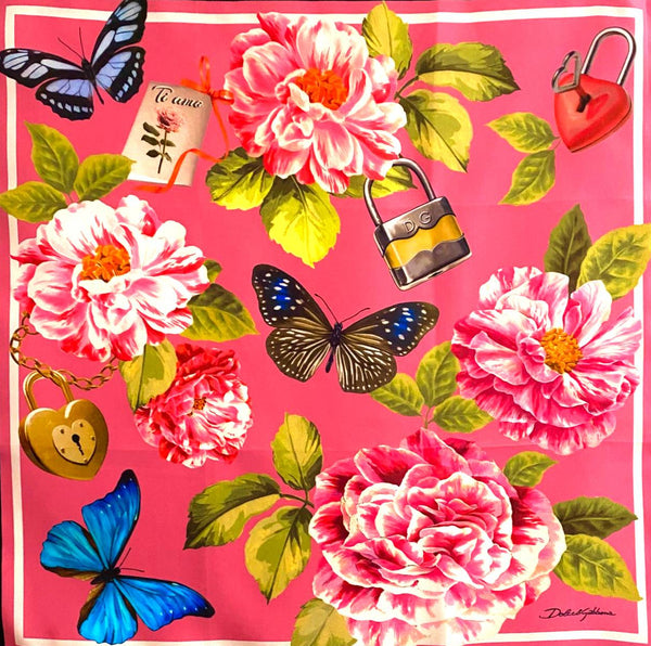 Dolce & Gabbana Floral Pink Silk Square Scarf - STYLE-CHNGR