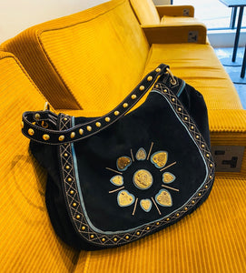 2000S Gucci Blue Suede Stud Large Shoulder Hobo Bag - STYLE-CHNGR