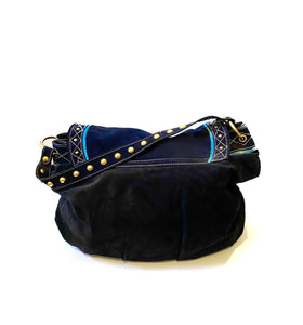 2000S Gucci Blue Suede Stud Large Shoulder Hobo Bag - STYLE-CHNGR