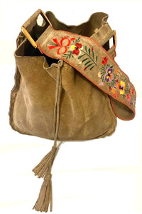1990s Miu Miu Brown Suede Flower Embroidered Shoulder Bag - STYLE-CHNGR