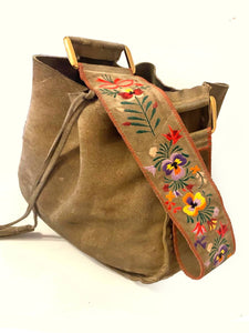 1990s Miu Miu Brown Suede Flower Embroidered Shoulder Bag - STYLE-CHNGR