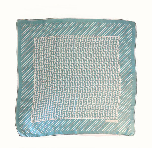 1980s Christian Dior Houndstooth Teal Turquoise Silk Scarf - STYLE-CHNGR