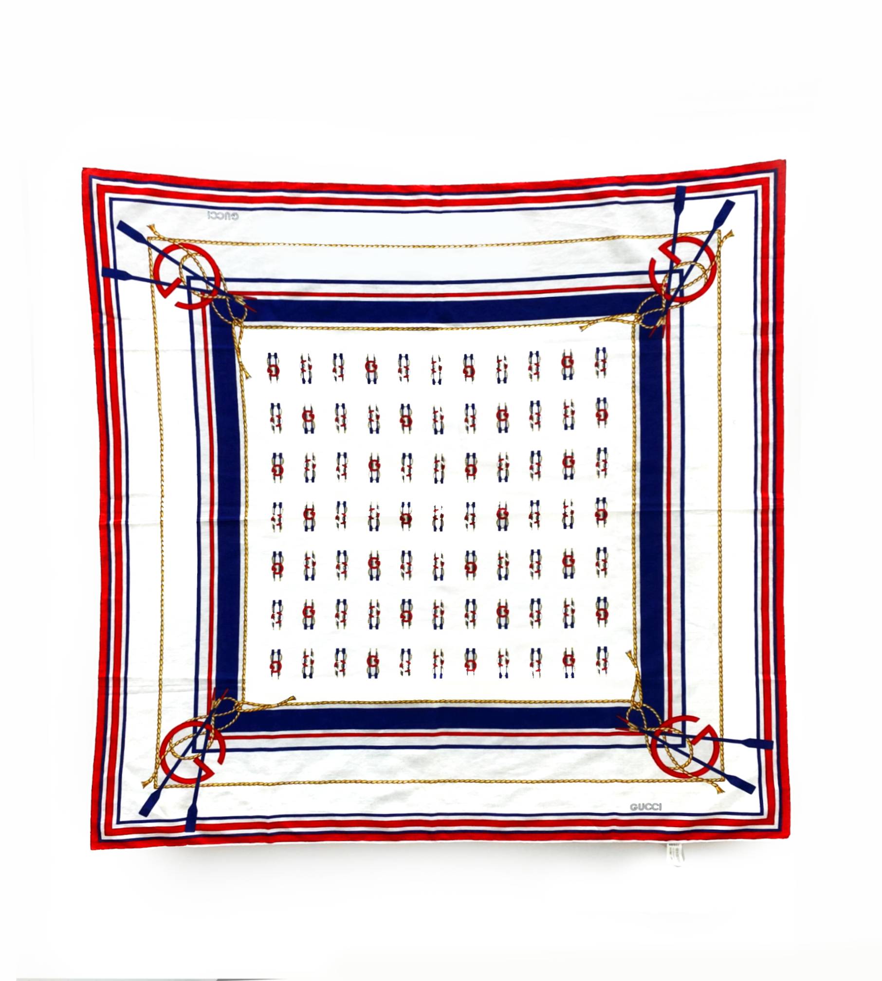 1980s GUCCI NAUTICAL PRINT COTTON SQUARE NECK SCARF - STYLE-CHNGR