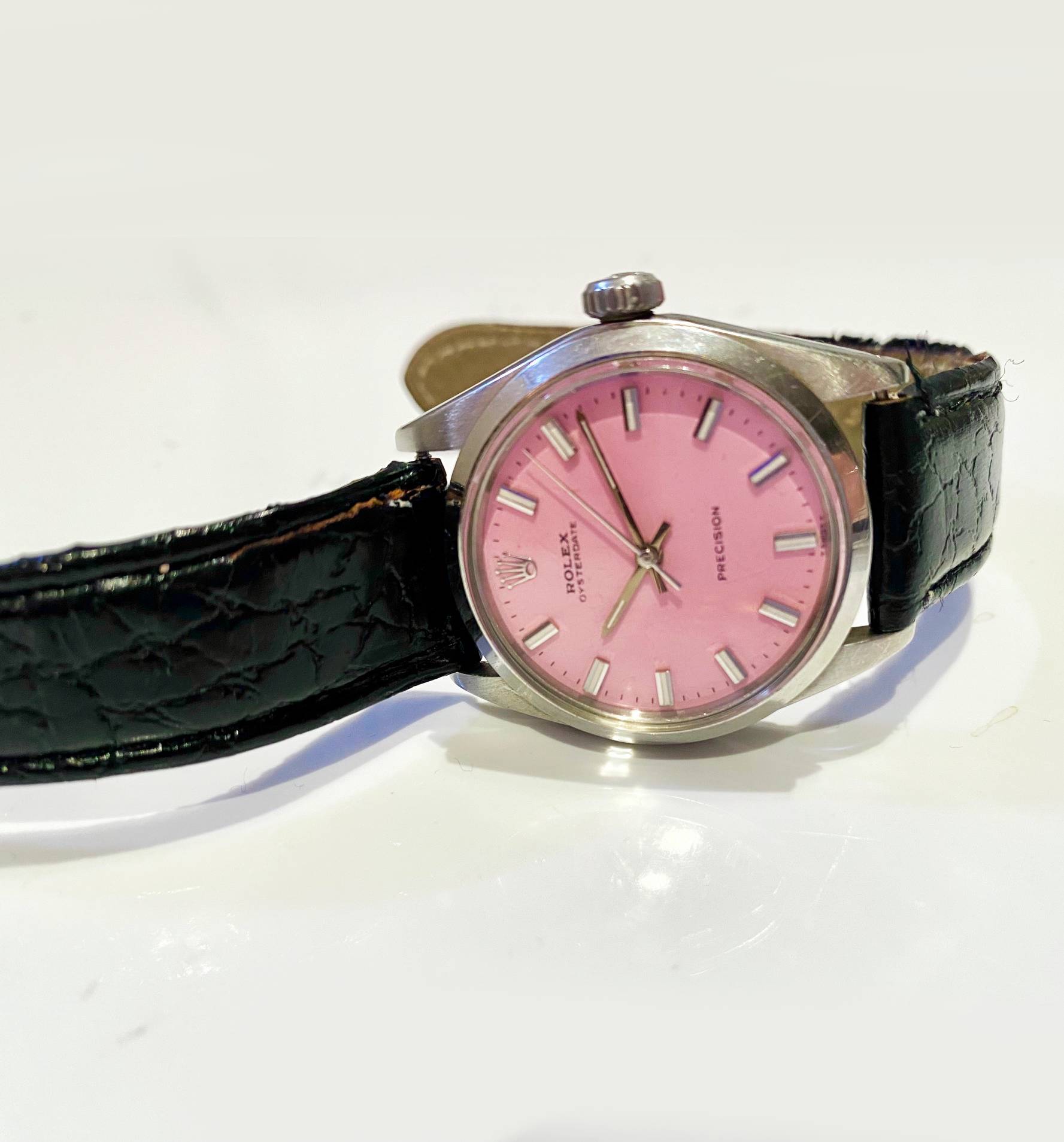 1960s Rolex Pink Oyster Date Precision Stainless Steel Watch - STYLE-CHNGR