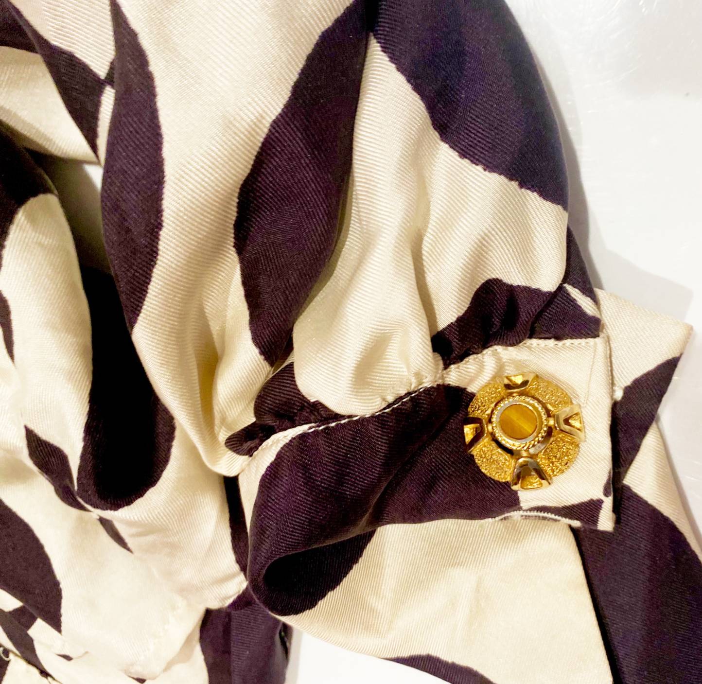 1980s Christian Dior Gold Plated Tiger's Eye Cufflinks - STYLE-CHNGR
