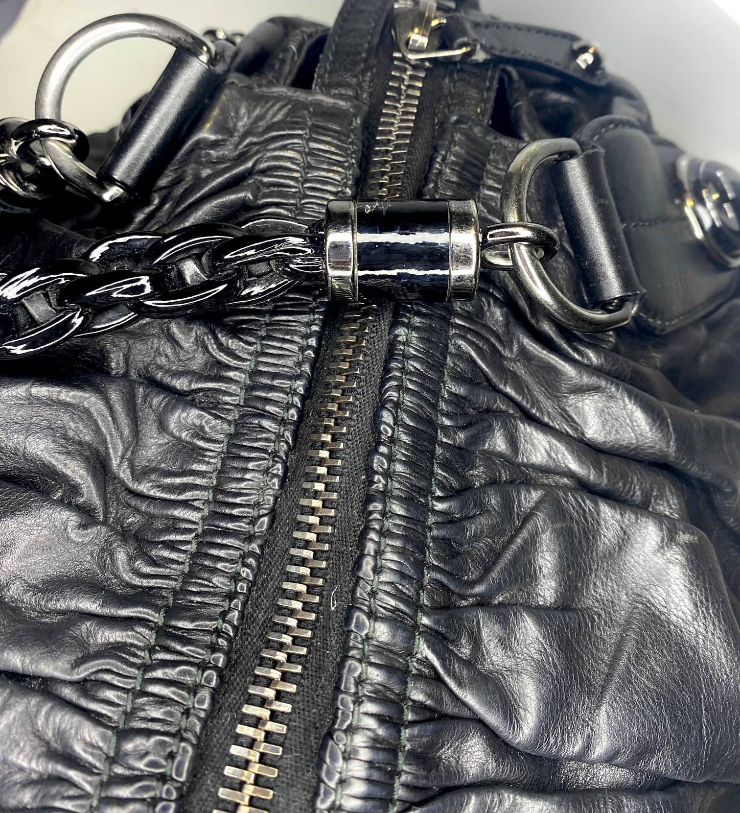 2000s Tom Ford for Gucci Black GG Black Leather Abbey Medium Shoulder Bag - STYLE-CHNGR