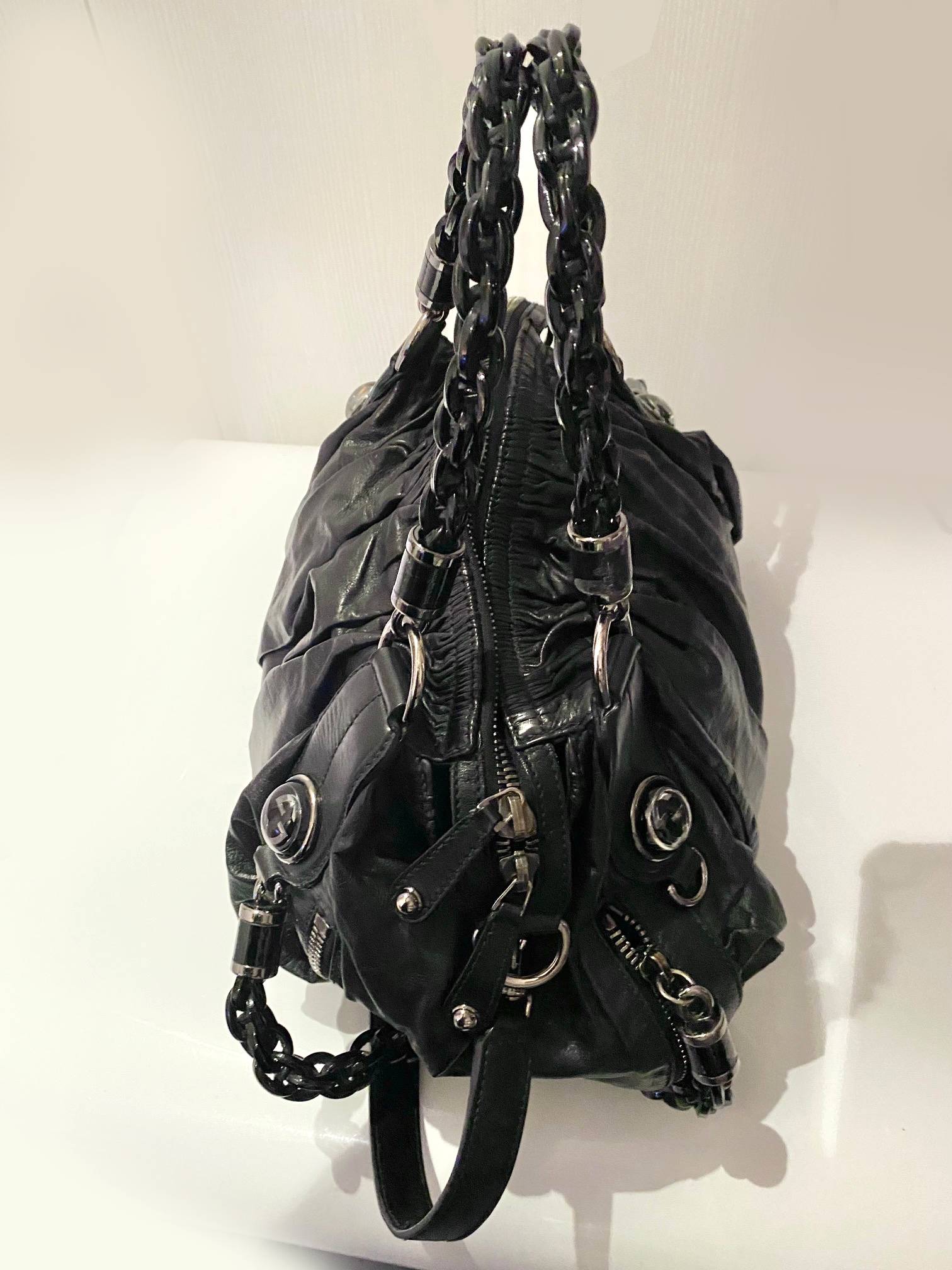 2000s Tom Ford for Gucci Black GG Black Leather Abbey Medium Shoulder Bag - STYLE-CHNGR