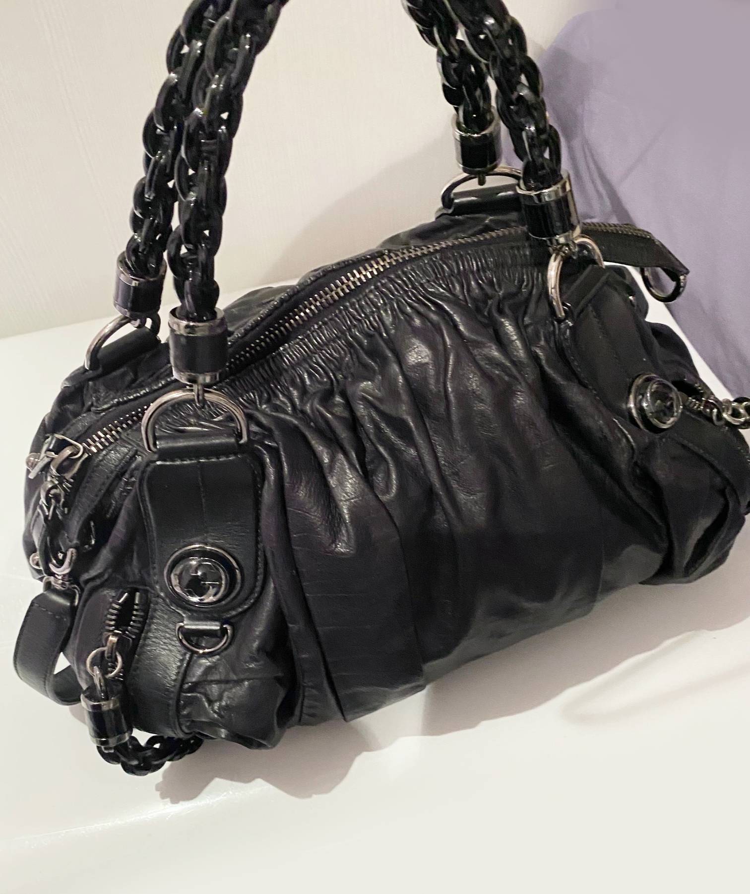 2000s Tom Ford for Gucci Black GG Black Leather Abbey Medium Shoulder Bag - STYLE-CHNGR