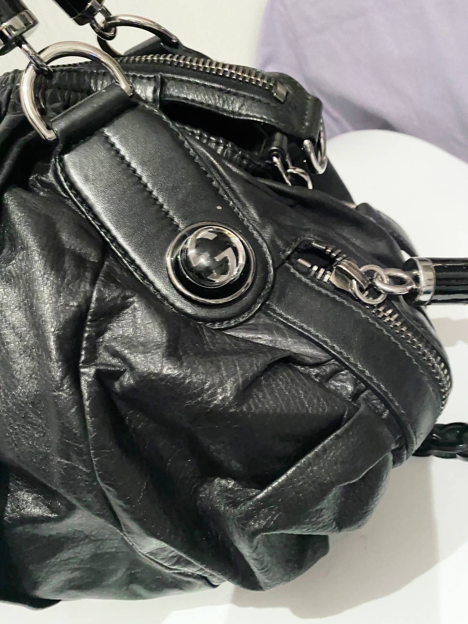 2000s Tom Ford for Gucci Black GG Black Leather Abbey Medium Shoulder Bag - STYLE-CHNGR