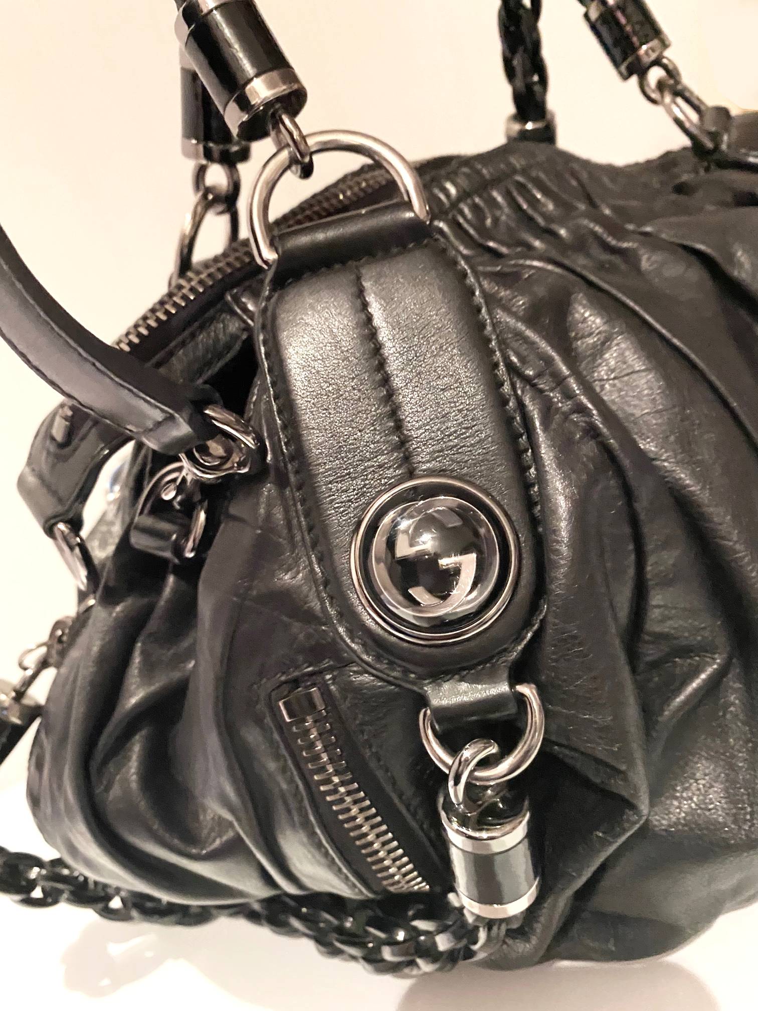 2000s Tom Ford for Gucci Black GG Black Leather Abbey Medium Shoulder Bag - STYLE-CHNGR