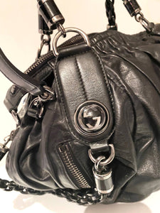 2000s Tom Ford for Gucci Black GG Black Leather Abbey Medium Shoulder Bag - STYLE-CHNGR