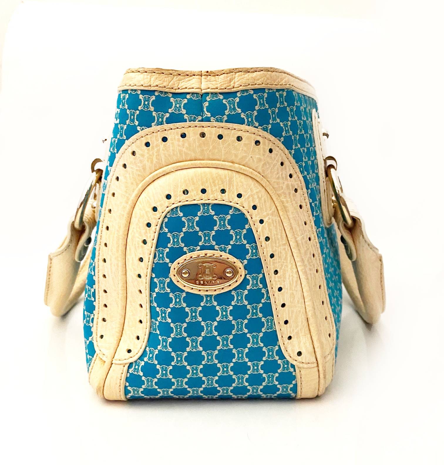 Celine Beige and Blue Monogram Macadam Tote Bag - STYLE-CHNGR