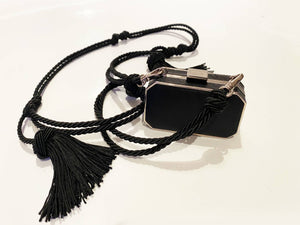 2000s Prada Mini Clutch Bag with Tassel Cord Strap and Mirror - STYLE-CHNGR