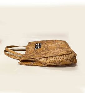 1990s D&G by Dolce Gabbana Brown Leather Snake Print Shopper Tote Bag - STYLE-CHNGR