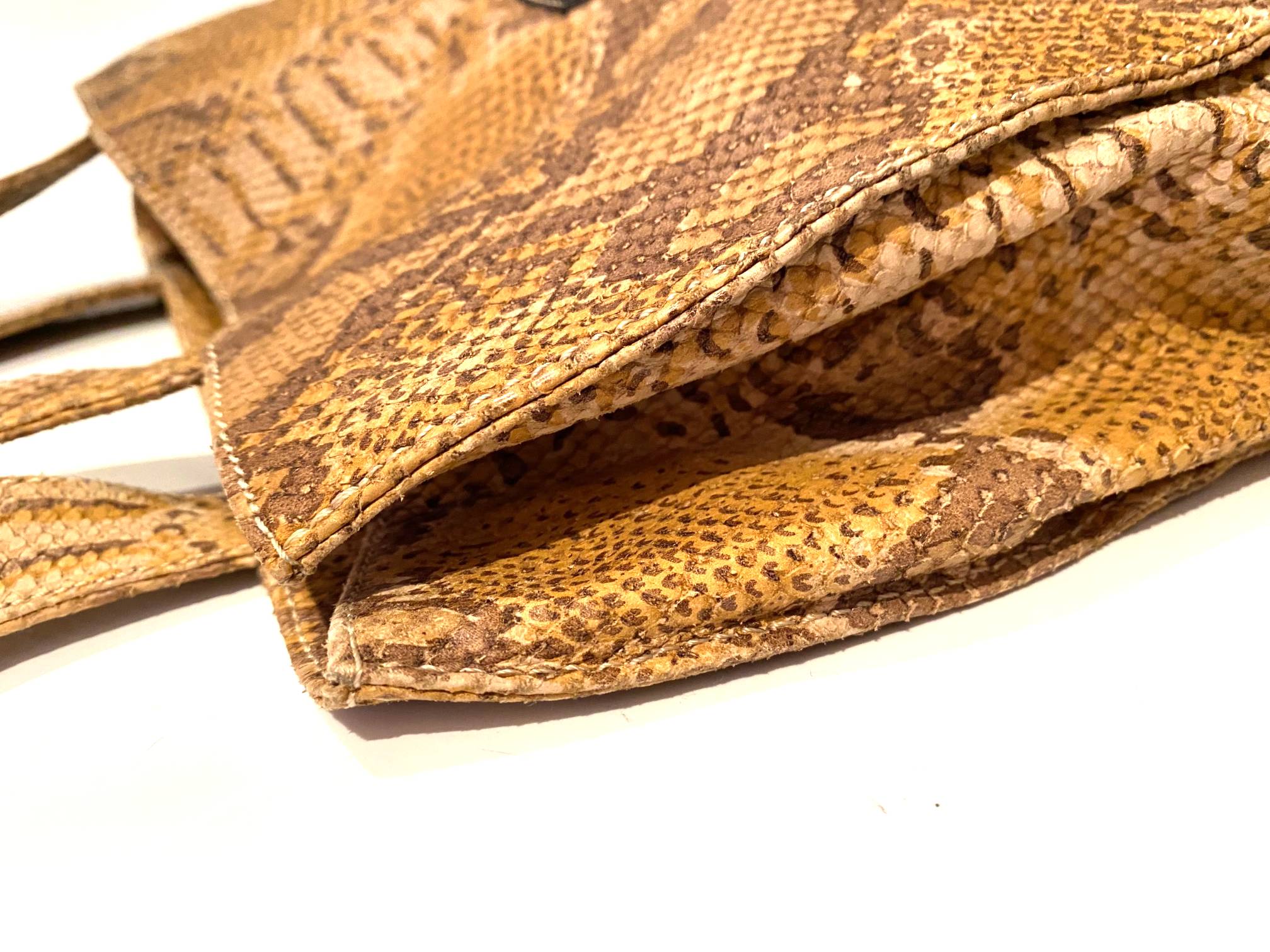 1990s D&G by Dolce Gabbana Brown Leather Snake Print Shopper Tote Bag - STYLE-CHNGR