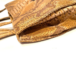 1990s D&G by Dolce Gabbana Brown Leather Snake Print Shopper Tote Bag - STYLE-CHNGR