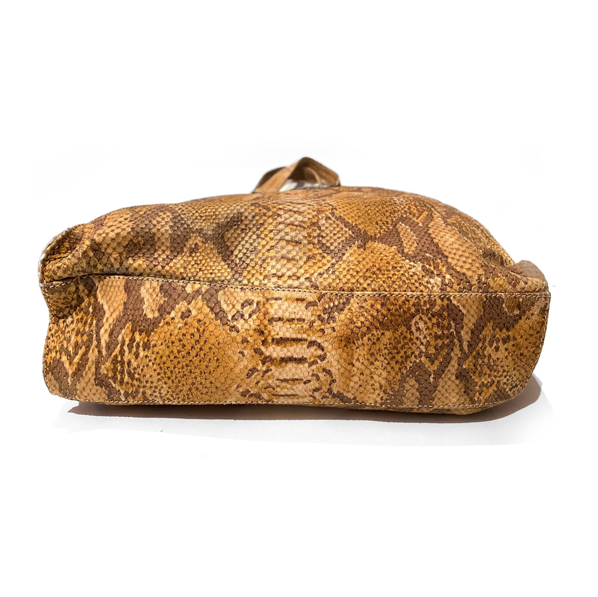 1990s D&G by Dolce Gabbana Brown Leather Snake Print Shopper Tote Bag - STYLE-CHNGR