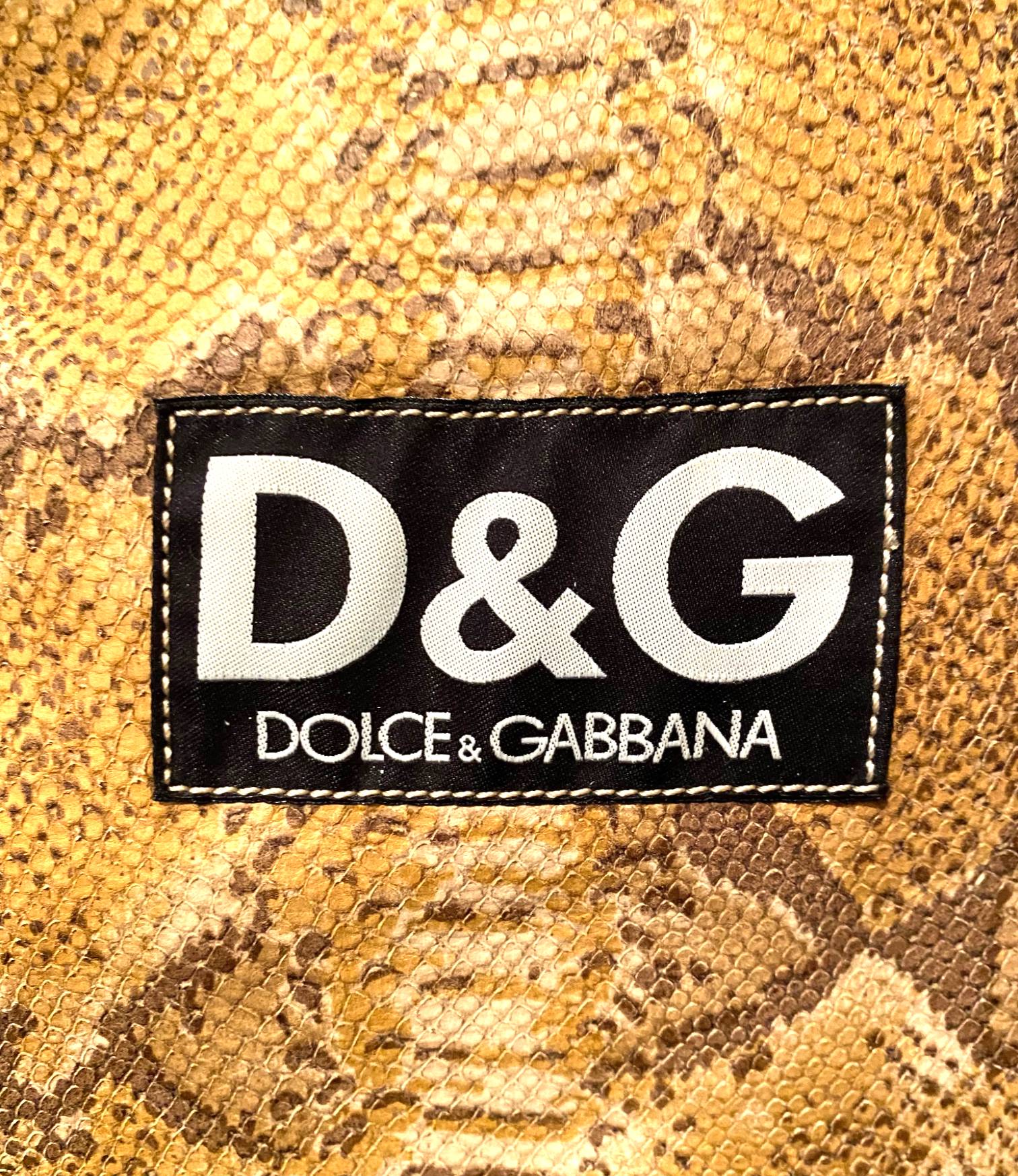 1990s D&G by Dolce Gabbana Brown Leather Snake Print Shopper Tote Bag - STYLE-CHNGR