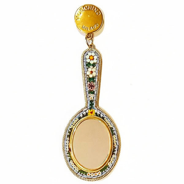 1980s Moschino Stone Enameled Mirror Pin Brooch - STYLE-CHNGR