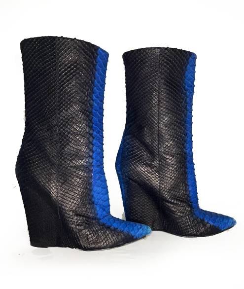 2000s Giuseppe Zanotti Black Blue Platform Faux Snake Skin Calf Boots - STYLE-CHNGR