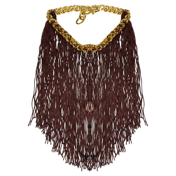 Missoni Brown Fringe Gold Metal Choker Necklace - STYLE-CHNGR