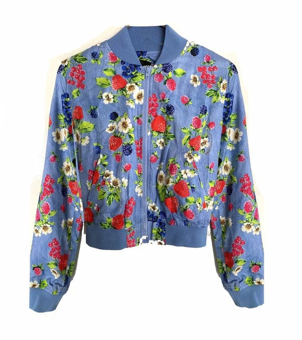 Moschino Fruit Print Blue Bomber Jacket - STYLE-CHNGR