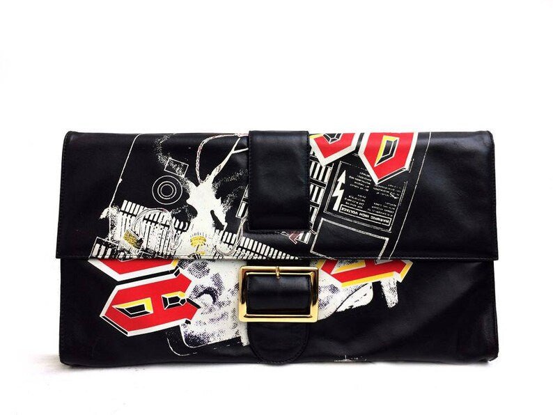 1990s DOLCE & GABBANA ROCK  BAND BLACK LARGE ENVELOPPE BAG - STYLE-CHNGR