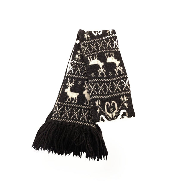 1990s Dolce Gabbana Black White Wool Reindeer Scarf - STYLE-CHNGR