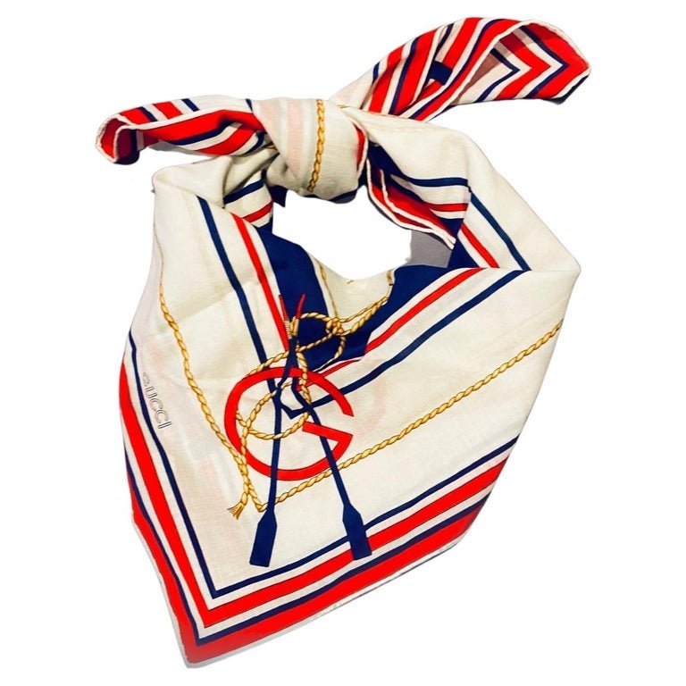 1980s GUCCI NAUTICAL PRINT COTTON SQUARE NECK SCARF - STYLE-CHNGR