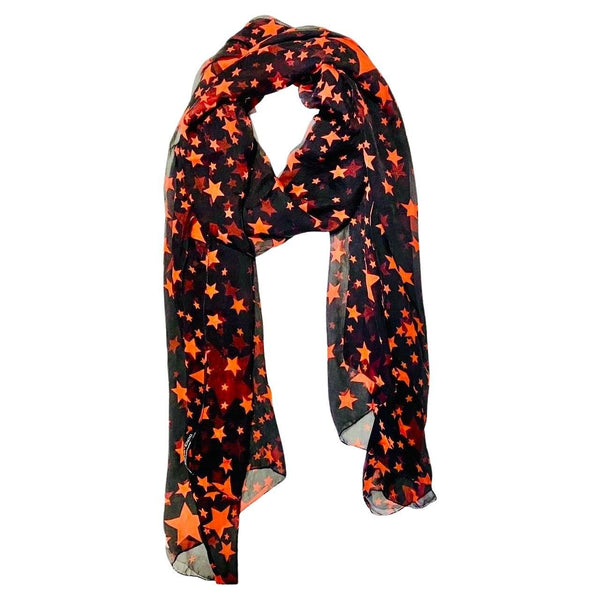 2000s Dolce & Gabbana "Star Collection" Chiffon Black Orange Silk Scarf - STYLE-CHNGR