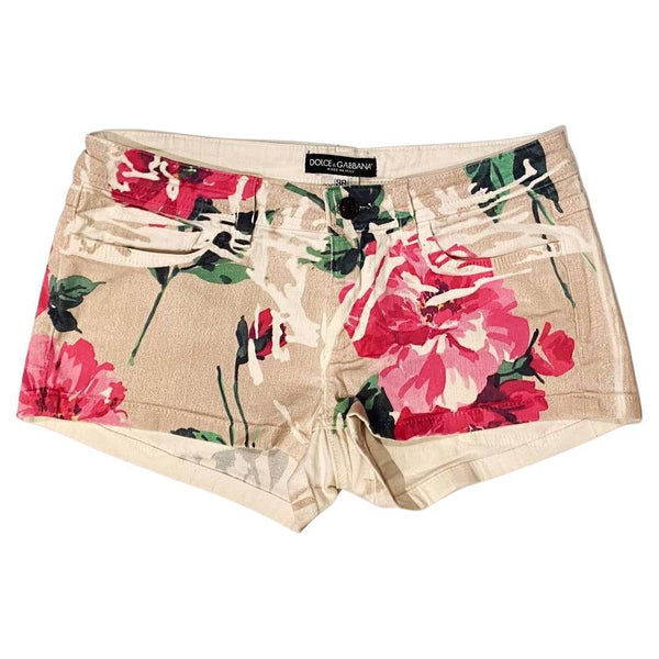 2000s Dolce & Gabbana Flower Print Collection Denim Hot Pants - STYLE-CHNGR