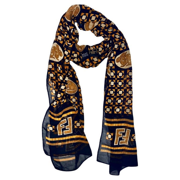 2000s Fendi FF Logo and Animal Shape Print Chiffon Scarf - STYLE-CHNGR
