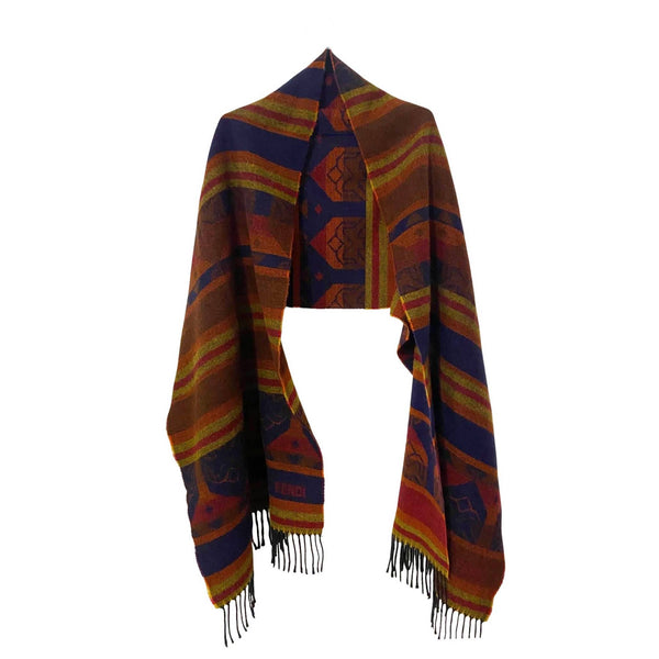 2000s Fendi Geometric Multicolor Tribal Print wool Scarf Shawl - STYLE-CHNGR