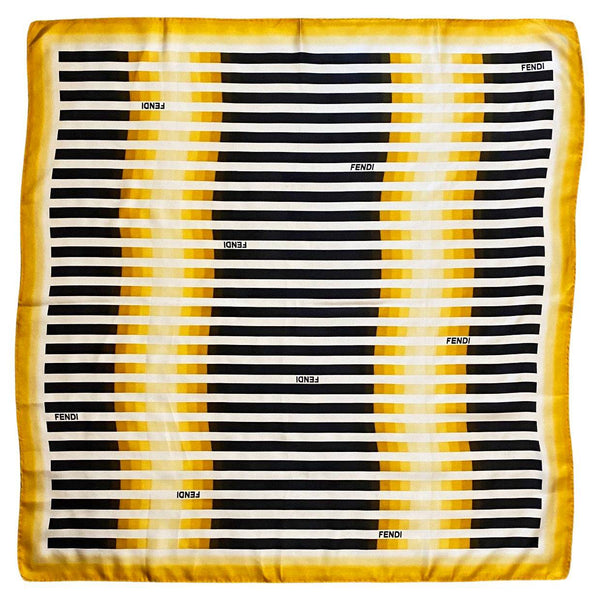2000s Fendi Yellow Black White Stripe Geometric Silk Logo Scarf - STYLE-CHNGR