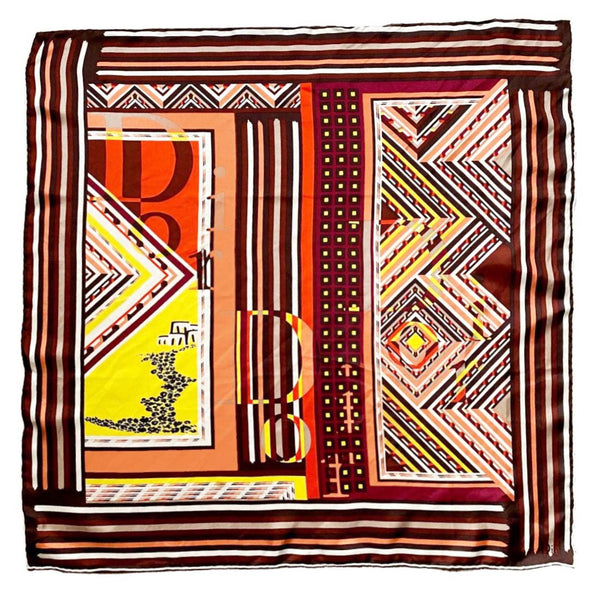 1990s Christian Dior Multicolor Abstract Geometric Logo Silk Scarf - STYLE-CHNGR