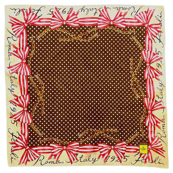 2000s Fendi Roma Dotted Pink Bows Print Cotton Neck Scarf - STYLE-CHNGR