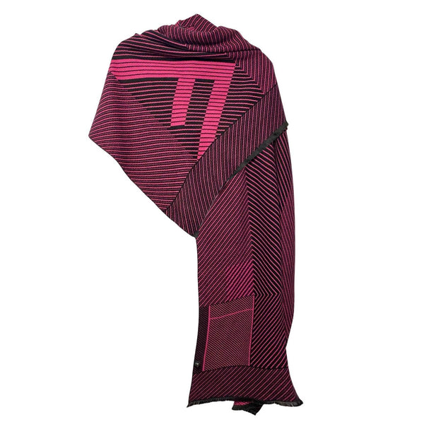 2000s Fendi Pink Striped Geometric Wool Maxi Logo Scarf Shawl - STYLE-CHNGR