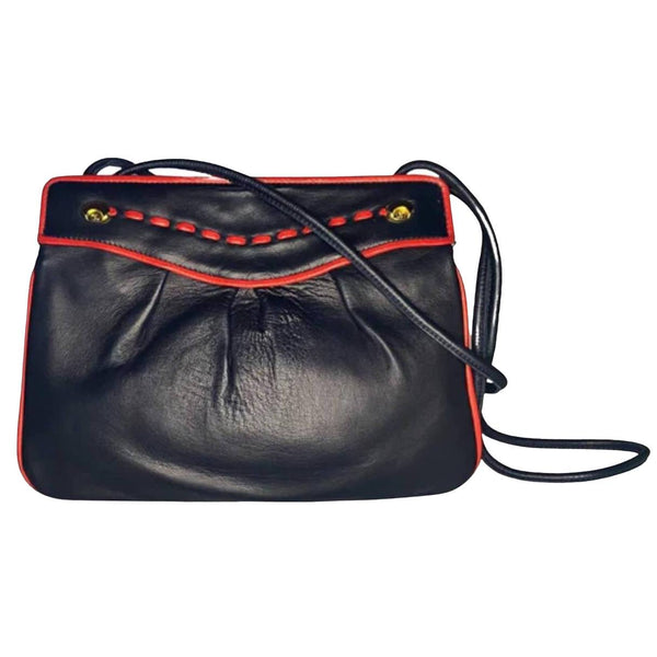 1960s Gucci Black Leather Double Strap Shoulder Bag - STYLE-CHNGR