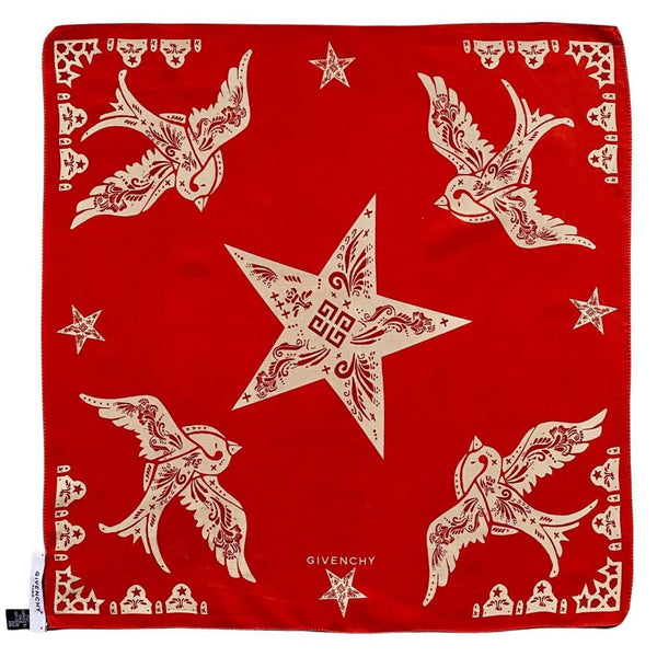 2000s Givenchy Red White Bird Print Silk Neckerchief Scarf - STYLE-CHNGR