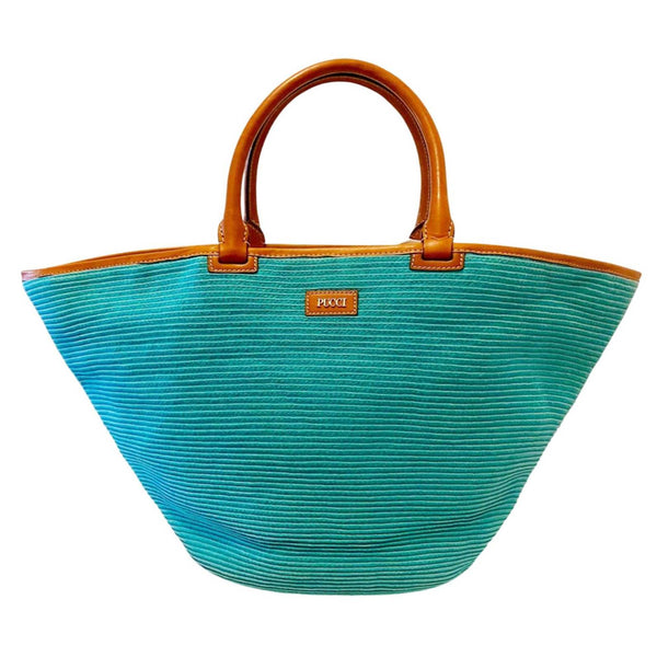 2000s Emilio Pucci Turquoise Canvas Tote Bag - STYLE-CHNGR