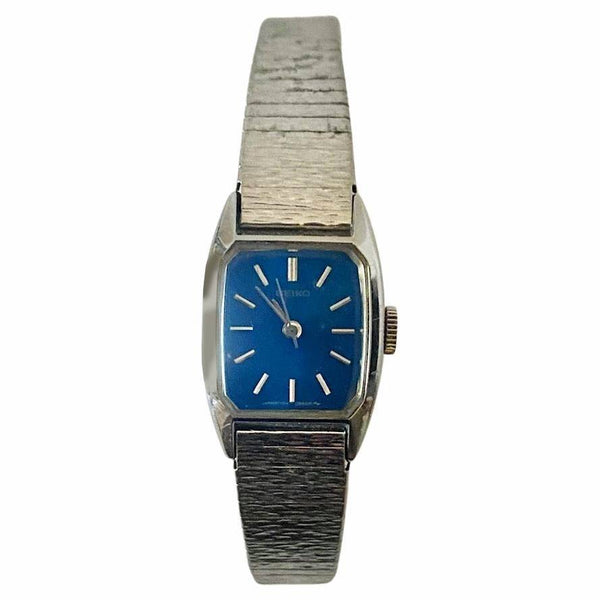 1970s Seiko Stainless Steel Blue Rectangular Dial Jewel Wrist Watch - STYLE-CHNGR