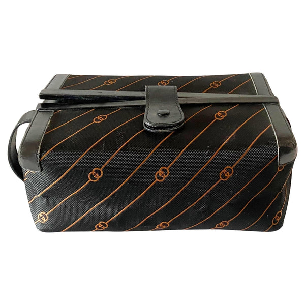 1980s Gucci GG Orange Black Monogram Leather Canvas Toiletry Bag - STYLE-CHNGR